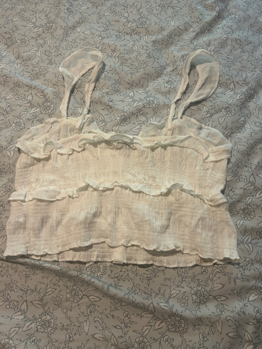 White Ruffled Tie-Front Crop Tank Top - Picture 6 of 7